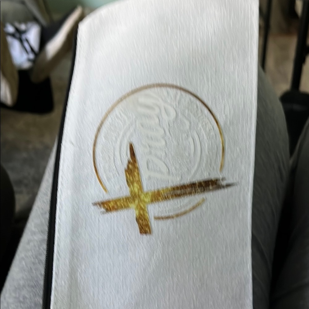 Custom 6 White and Gold Cross Logo canvas bag. NWOT‎